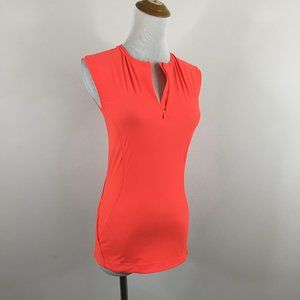 ATHLETA Neon Orange Perforated Mesh Zip Pocket High Neck 1/4 Zip Shirt Top